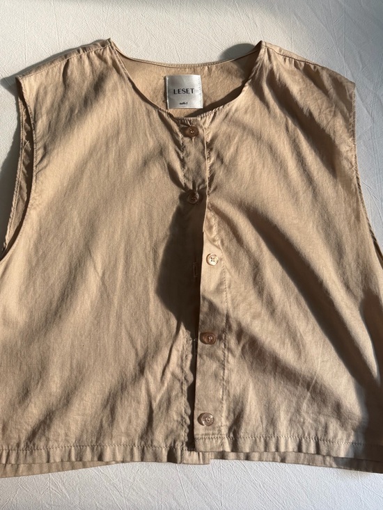 LESET Tops - Leset cropped tan silk blouse
